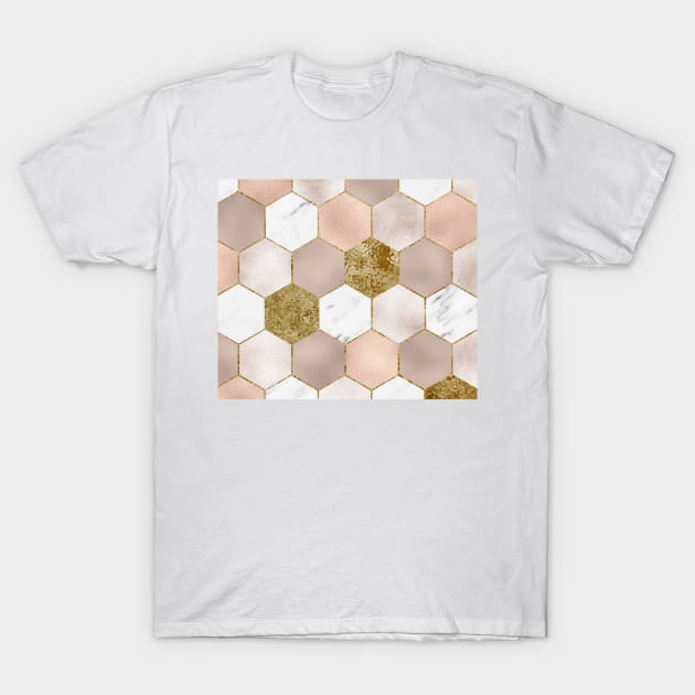 Taupe carat and marble hexagons T-Shirt by marbleco